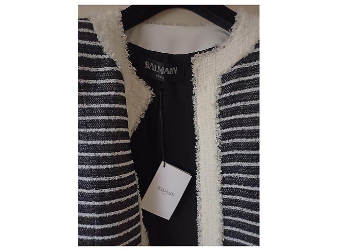 Chaqueta corta Balmain de tweed de algodón blanco a rayas - vista 7