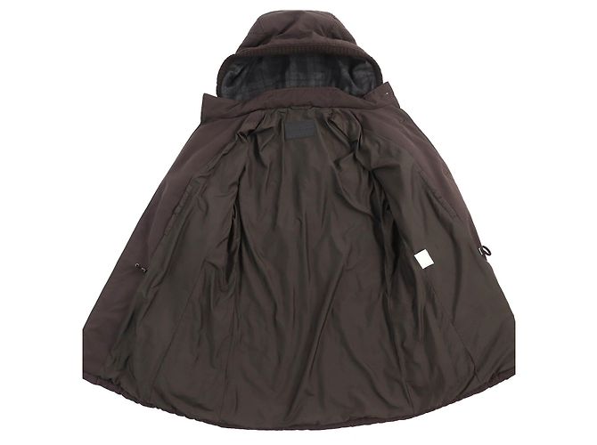 Jaqueta acolchoada com capuz e detalhe xadrez Salvatore Ferragamo Castanho escuro - vista 3