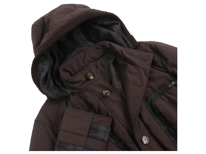 Jaqueta acolchoada com capuz e detalhe xadrez Salvatore Ferragamo Castanho escuro - vista 4