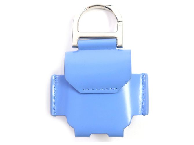 Custodia in pelle per auricolari con logo in metallo DIOR e portachiavi Blu - vista 2