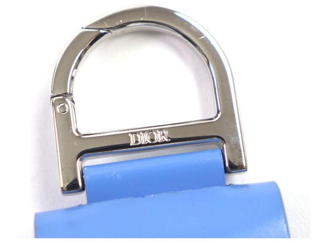 Custodia in pelle per auricolari con logo in metallo DIOR e portachiavi Blu - vista 7