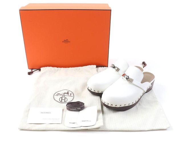 Mule con hebilla Kelly Silver Carlotta de Hermès Blanco - vista 2