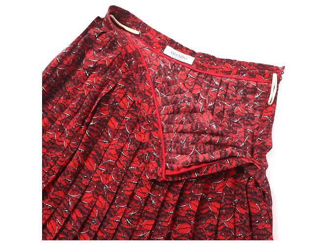 Falda plisada de seda con estampado de labios Valentino roja - vista 5
