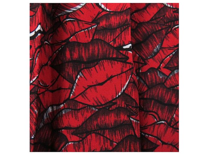 Falda plisada de seda con estampado de labios Valentino roja - vista 6