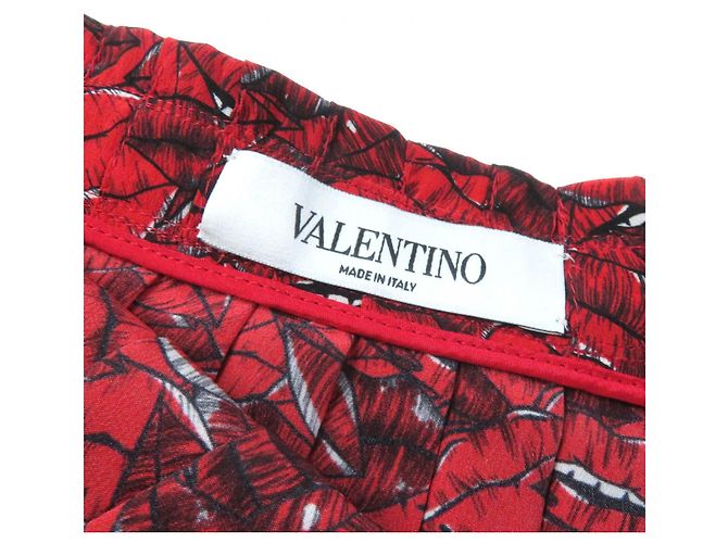 Falda plisada de seda con estampado de labios Valentino roja - vista 7