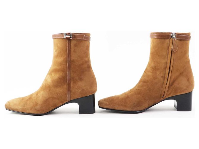 Hermès Botas de tornozelo de couro camurça Hermes marrom 38 - vista 4