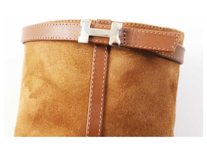 Hermès Botas de tornozelo de couro camurça Hermes marrom 38 - vista 6