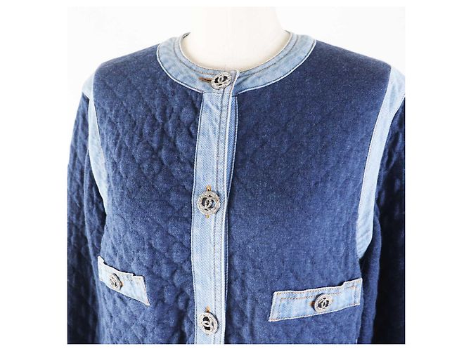 Chanel Cotton Viscose Rhinestone Button Denim Jacket - view 2