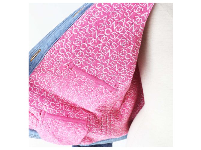 Chanel Cotton Viscose Rhinestone Button Denim Jacket - view 5