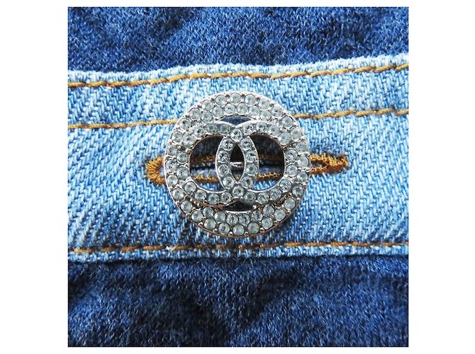 Chanel Cotton Viscose Rhinestone Button Denim Jacket - view 6