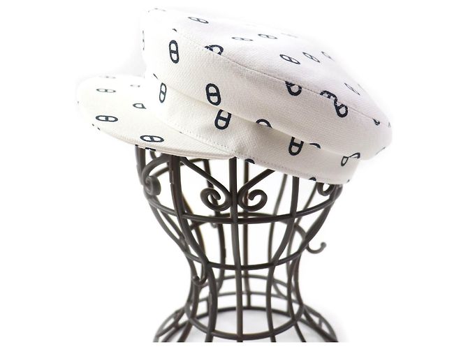 Hermès Cappello in cotone e poliuretano HERMES Vauban bianco e blu navy - vista 3