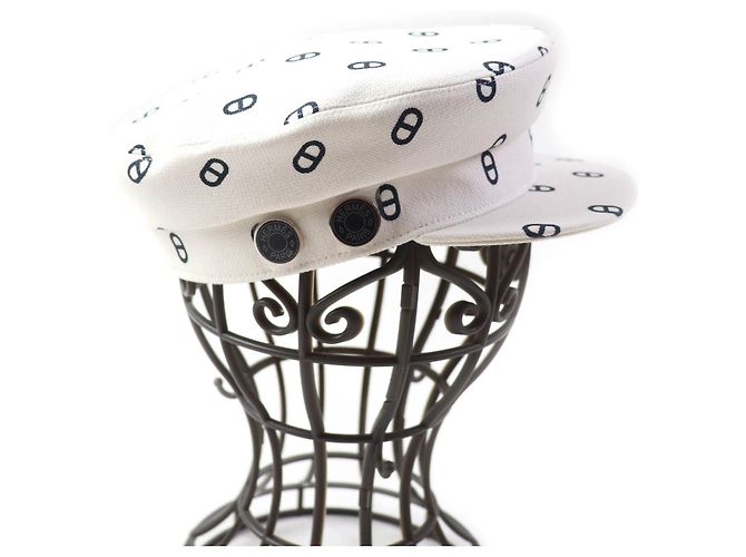 Hermès Cappello in cotone e poliuretano HERMES Vauban bianco e blu navy - vista 5