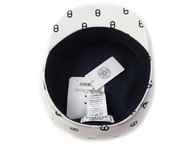 Hermès Cappello in cotone e poliuretano HERMES Vauban bianco e blu navy - vista 6