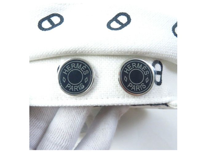 Hermès Cappello in cotone e poliuretano HERMES Vauban bianco e blu navy - vista 7