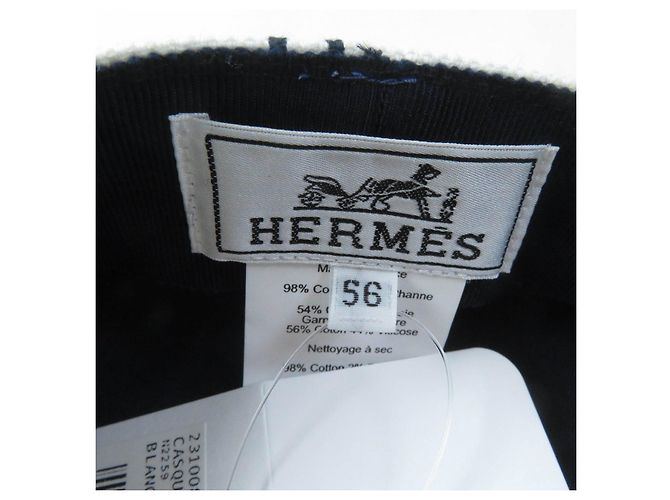 Hermès Cappello in cotone e poliuretano HERMES Vauban bianco e blu navy - vista 9
