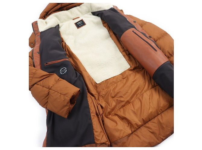 Autre Marque EMMETI Hooded Down Coat with Shearling and Leather Brown - view 4