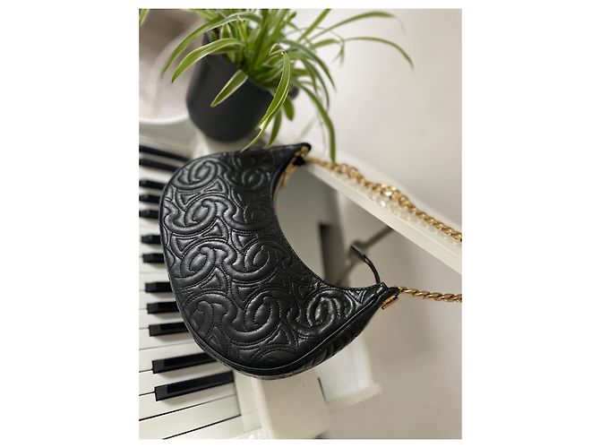 Bolso de mano Céline Ava en cuero negro con cadena dorada - vista 14