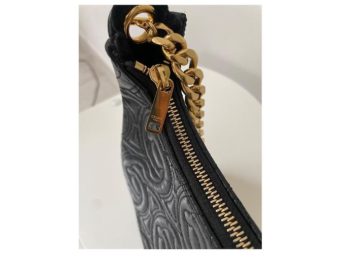 Bolso de mano Céline Ava en cuero negro con cadena dorada - vista 7
