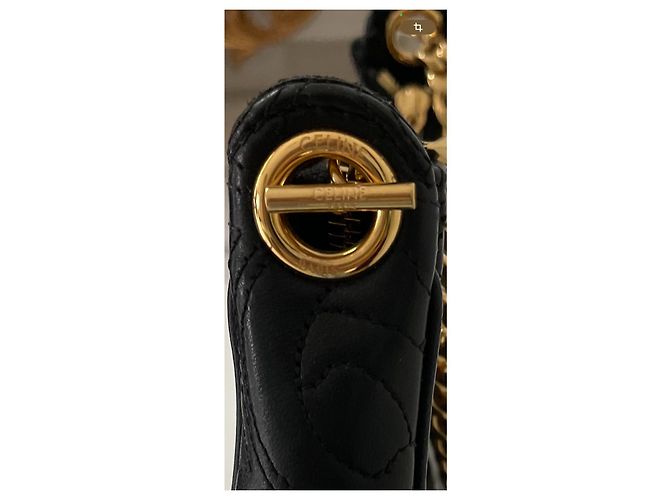 Bolso de mano Céline Ava en cuero negro con cadena dorada - vista 8