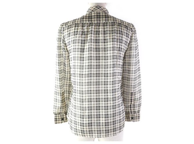 Yves Saint Laurent Blusa de seda con lazo Saint Laurent 34 Beige Negro - vista 3