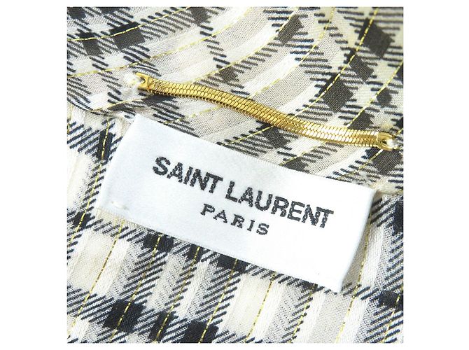 Yves Saint Laurent Blusa de seda con lazo Saint Laurent 34 Beige Negro - vista 7