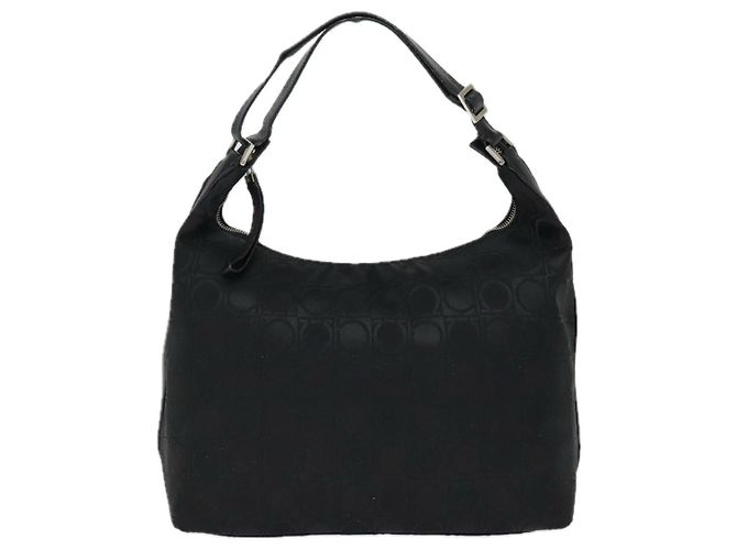 Bolso de hombro Gancini de nylon negro y plata de Salvatore Ferragamo Auth bs18811 - vista 13