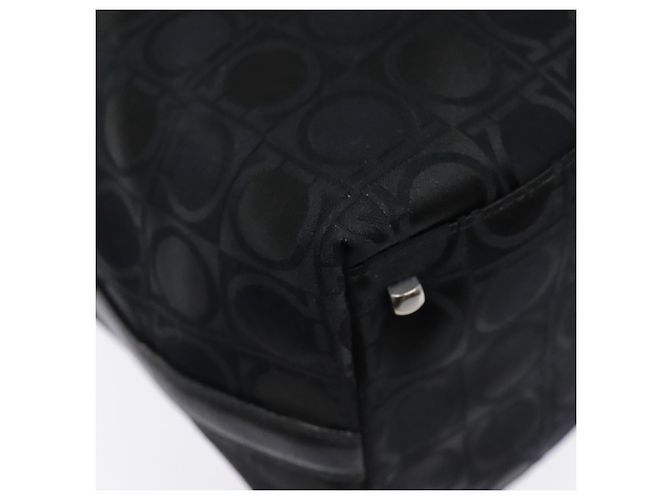 Bolso de hombro Gancini de nylon negro y plata de Salvatore Ferragamo Auth bs18811 - vista 15