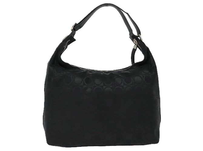 Bolso de hombro Gancini de nylon negro y plata de Salvatore Ferragamo Auth bs18811 - vista 2