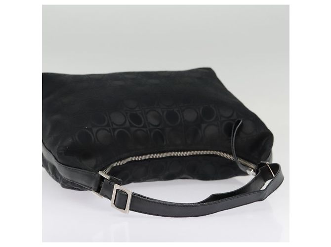 Bolso de hombro Gancini de nylon negro y plata de Salvatore Ferragamo Auth bs18811 - vista 7