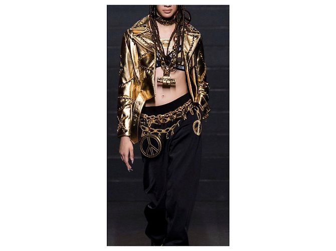 Balmain pour H&M Moschino for H&M Leather Biker Gold Jacket NWT Moschino Golden Gold hardware - view 11