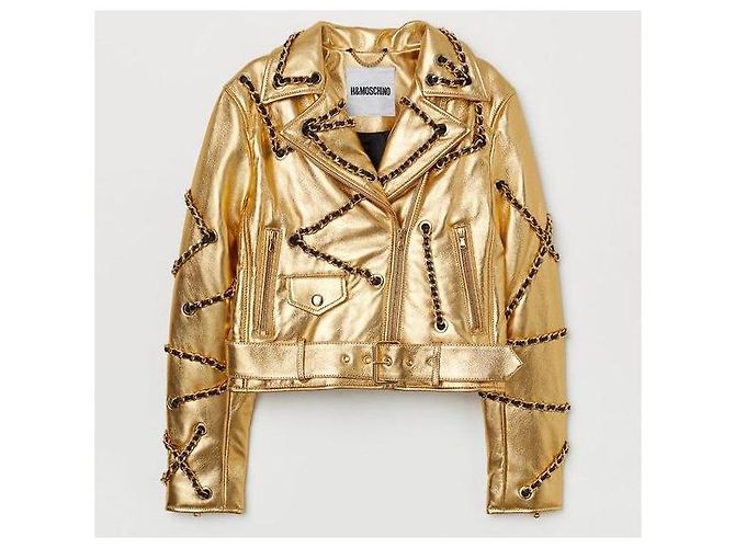 Balmain pour H&M Moschino for H&M Leather Biker Gold Jacket NWT Moschino Golden Gold hardware - view 12