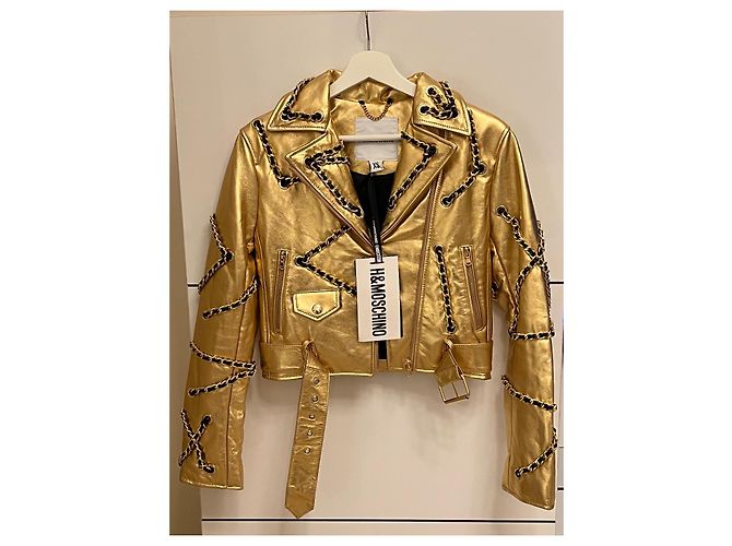 Balmain pour H&M Moschino for H&M Leather Biker Gold Jacket NWT Moschino Golden Gold hardware - view 2