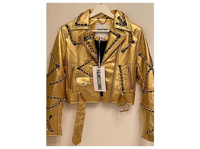 Balmain pour H&M Moschino for H&M Leather Biker Gold Jacket NWT Moschino Golden Gold hardware - view 3