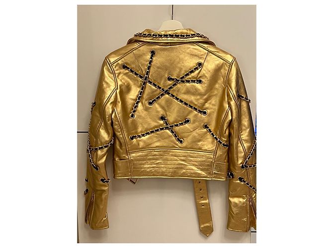 Balmain pour H&M Moschino for H&M Leather Biker Gold Jacket NWT Moschino Golden Gold hardware - view 6