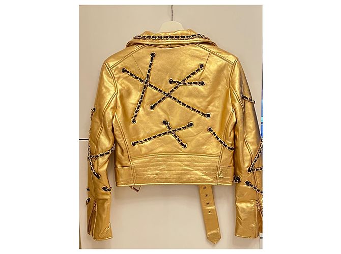 Balmain pour H&M Moschino for H&M Leather Biker Gold Jacket NWT Moschino Golden Gold hardware - view 7
