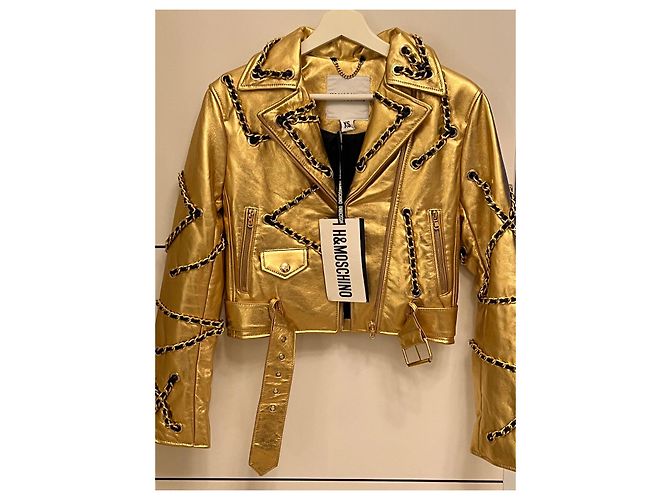 Balmain pour H&M Moschino for H&M Leather Biker Gold Jacket NWT Moschino Golden Gold hardware - view 9