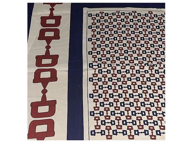 Authentischer Vintage Gucci Seidenschal mit Pferdegebiss-Motiv Blau - Ansicht 4