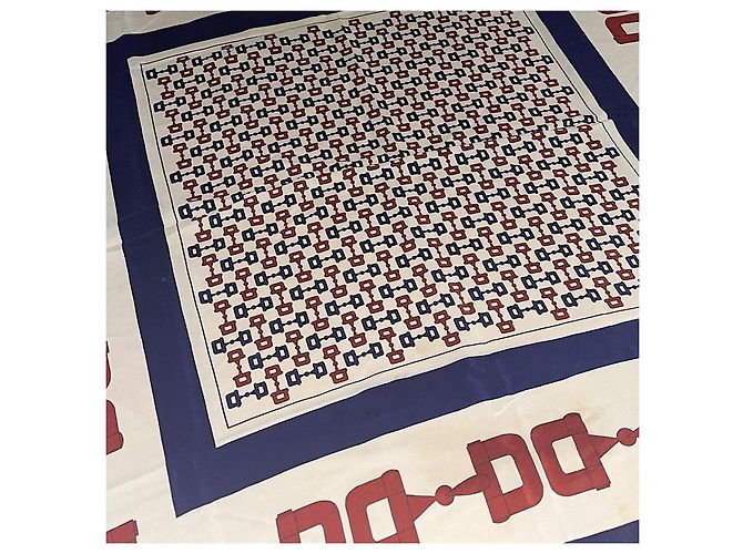 Authentischer Vintage Gucci Seidenschal mit Pferdegebiss-Motiv Blau - Ansicht 5
