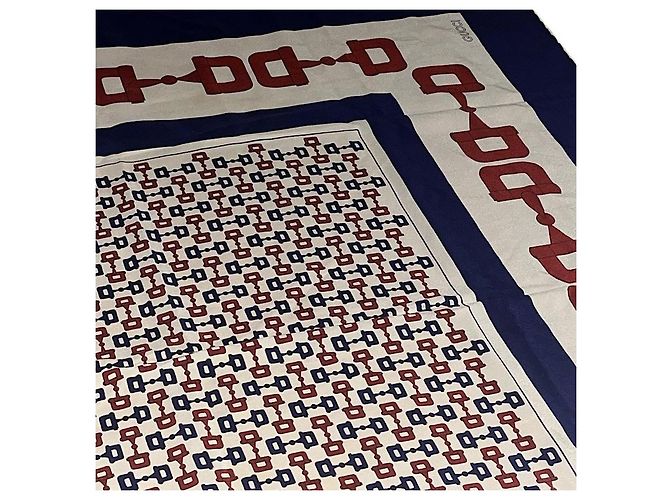 Authentischer Vintage Gucci Seidenschal mit Pferdegebiss-Motiv Blau - Ansicht 6