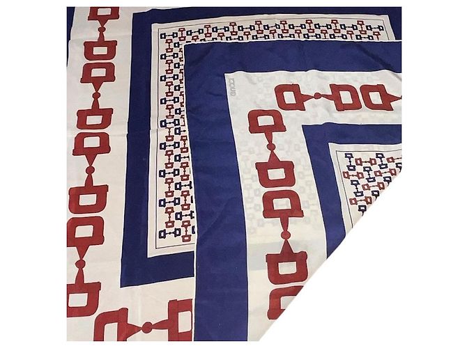 Authentischer Vintage Gucci Seidenschal mit Pferdegebiss-Motiv Blau - Ansicht 7