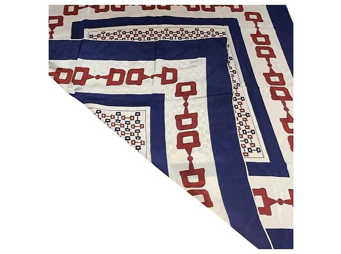 Authentischer Vintage Gucci Seidenschal mit Pferdegebiss-Motiv Blau - Ansicht 8