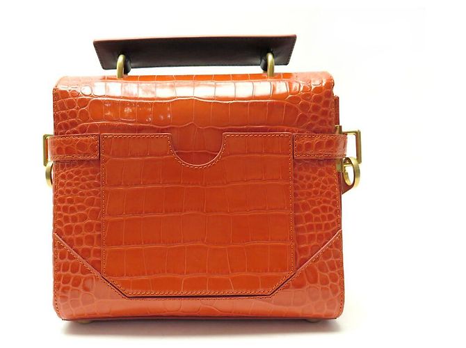 NINE BALMAIN B BUZZ 23 CROCODILE-STYLE LEATHER ORANGE SHOULDER BAG - view 2
