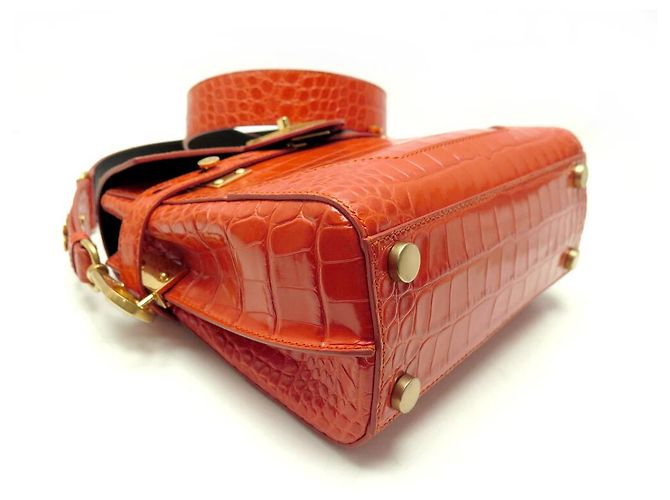 NINE BALMAIN B BUZZ 23 CROCODILE-STYLE LEATHER ORANGE SHOULDER BAG - view 3
