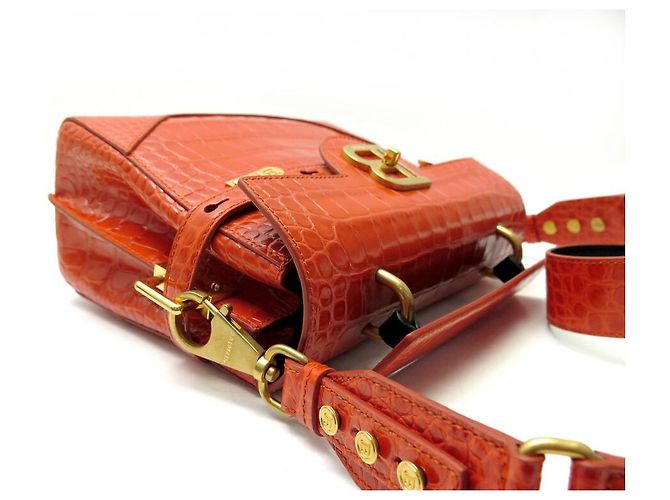 NINE BALMAIN B BUZZ 23 CROCODILE-STYLE LEATHER ORANGE SHOULDER BAG - view 4