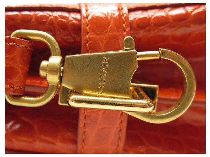 NINE BALMAIN B BUZZ 23 CROCODILE-STYLE LEATHER ORANGE SHOULDER BAG - view 7
