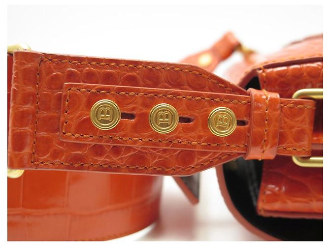 NINE BALMAIN B BUZZ 23 CROCODILE-STYLE LEATHER ORANGE SHOULDER BAG - view 8
