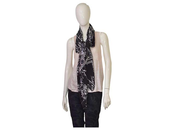 Sciarpa in seta Philipp Plein con stampa di piume e logo Multicolore - vista 4