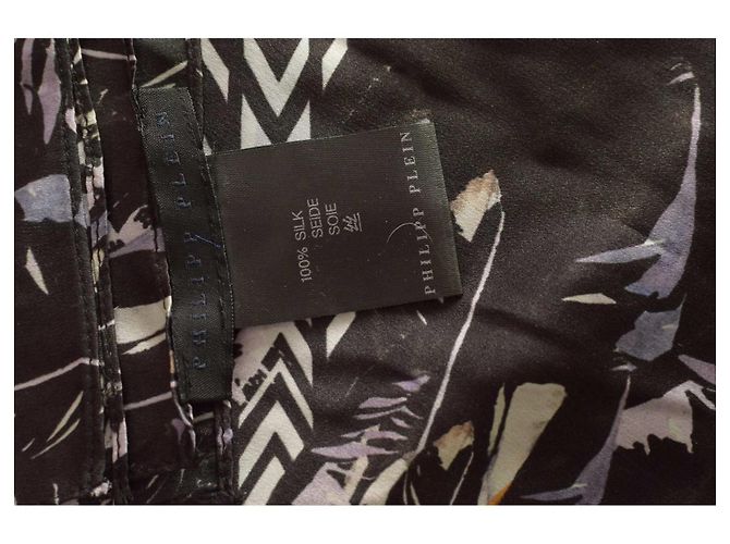 Sciarpa in seta Philipp Plein con stampa di piume e logo Multicolore - vista 7