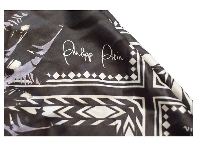 Sciarpa in seta Philipp Plein con stampa di piume e logo Multicolore - vista 9