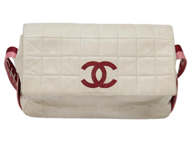 CHANEL Borsa a Spalla Choco Bar Pelle Bianca Oro rosa CC Auth bs18354 Bianco D'oro - vista 13
